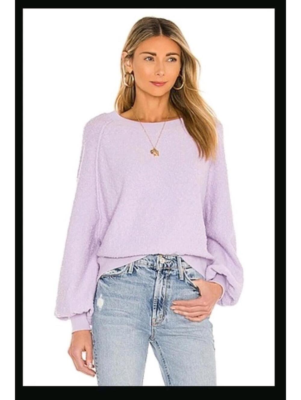 Free People Found my Friend Lilac Purple Pullover Sweater Crew Neck Women S Fun